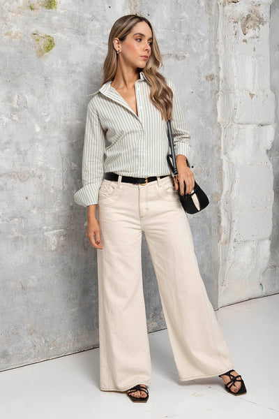 Camisa Amelia Rayas Verde Olivo